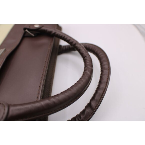 Day Runner Briefcase Planner Organizer Leather Canvas Zipper Handle Brown Green - Picture 14 of 14